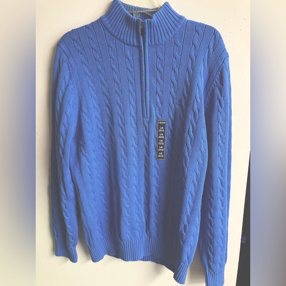 Izod Men’s Pullover Cable Cardigan Sweater, Large, Blue Revival, NWT - Picture 1 of 5